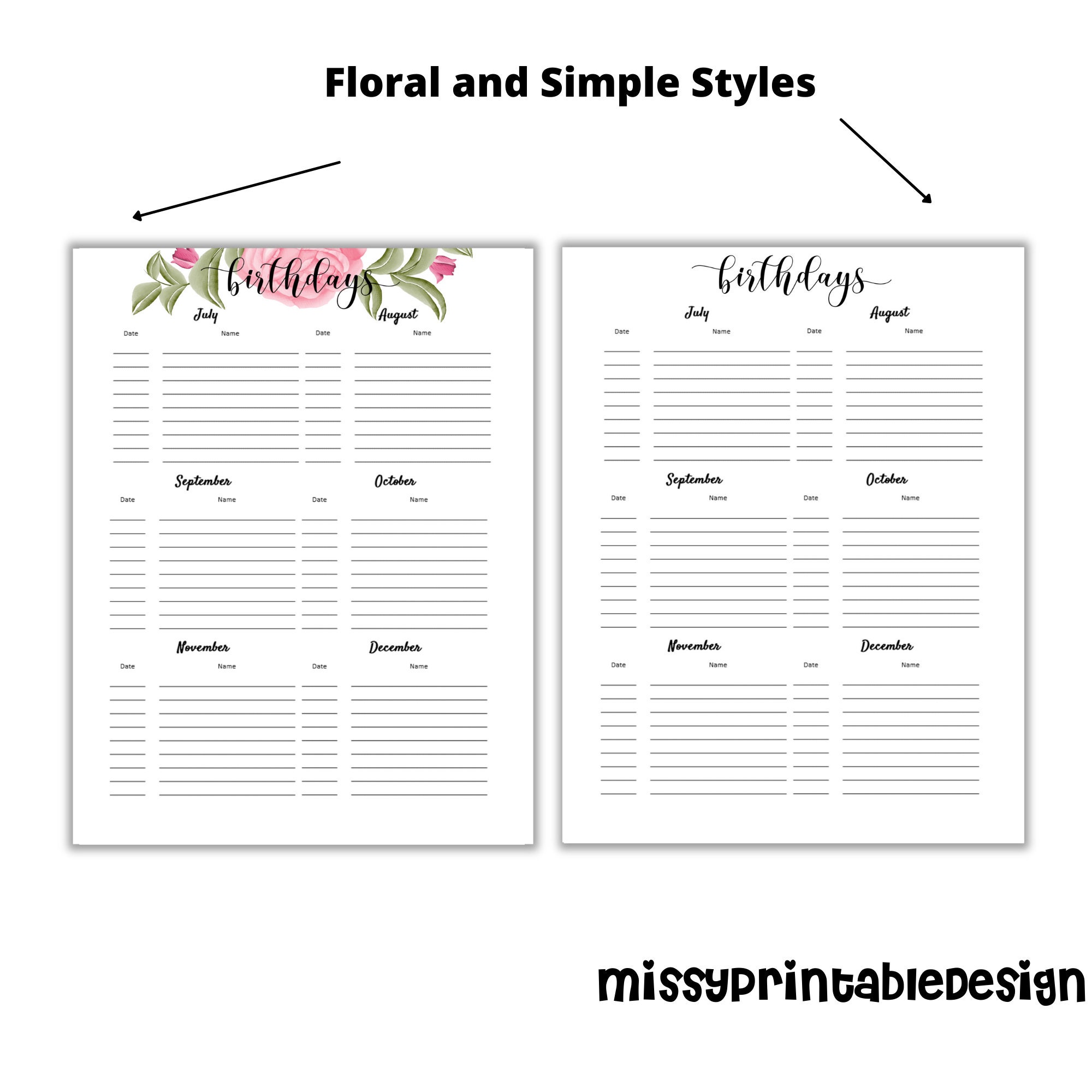 Birthday Tracker Printable Birthday Log Anniversary - Etsy