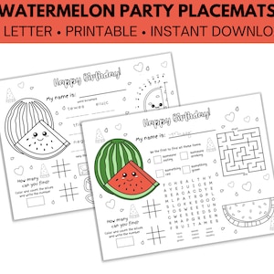 Watermelon Party Placemats: Kids Birthday Coloring Page (PDF)