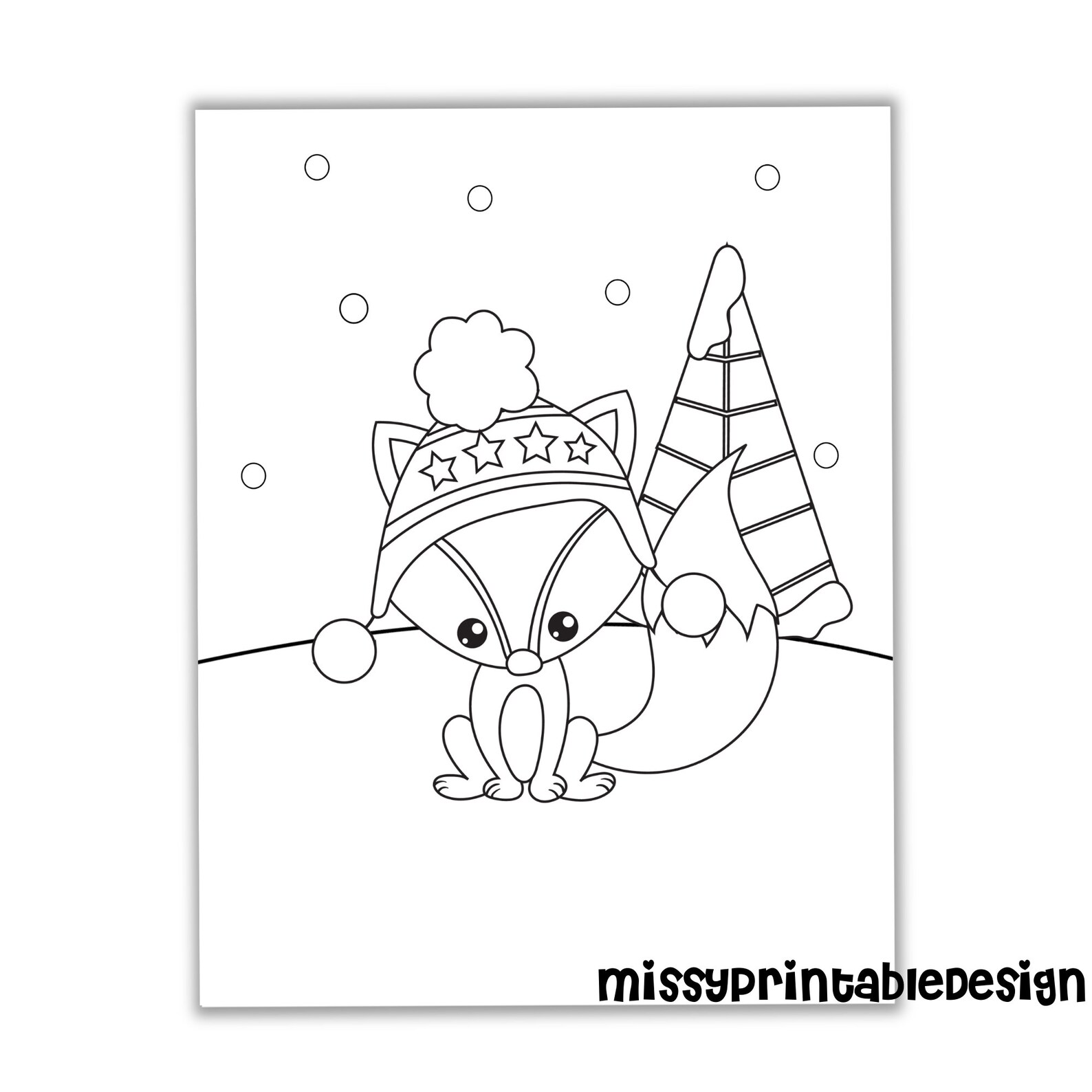 Winter Fox Coloring Pages Printable Winter Coloring Pages for - Etsy