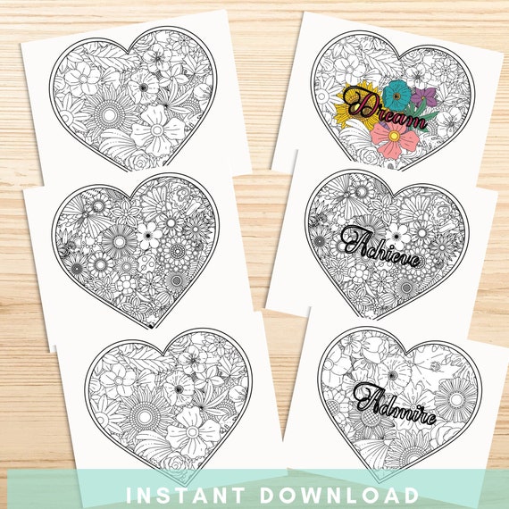 20 heart coloring pages with inspirational words adult etsy ireland
