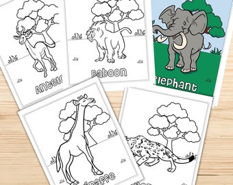 African Animals Coloring Pages, Printable Animal Coloring Pages, African Animal Activity, Instant Download