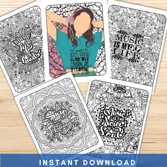 Music Coloring Pages, Music Quotes Coloring Pages, Adult Coloring Pages, Mandala, Coloring Pages, Quotes Wall Art Il_570xn