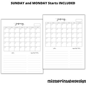 Vertical Monthly Blank Calendar, Printable Simple Calendar, 8.5x11 ...