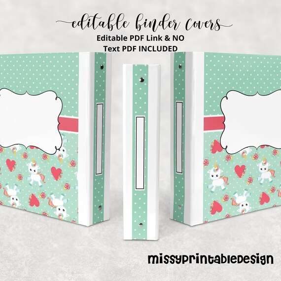 Editable Binder Covers &amp; Spines Unicorn Themed Printable | Etsy