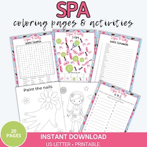 Spa Party Activities, Printable Coloring Pages, Spa Party Favors, Spa Party Coloring Pages, Spa Party Games, Spa Party Birthday