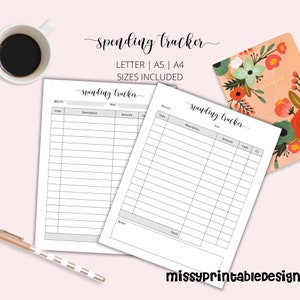 Spending Tracker,  Printable Spending Log, Expense Tracker, Bullet Journal, Printable Inserts, INSTANT DOWNLOAD