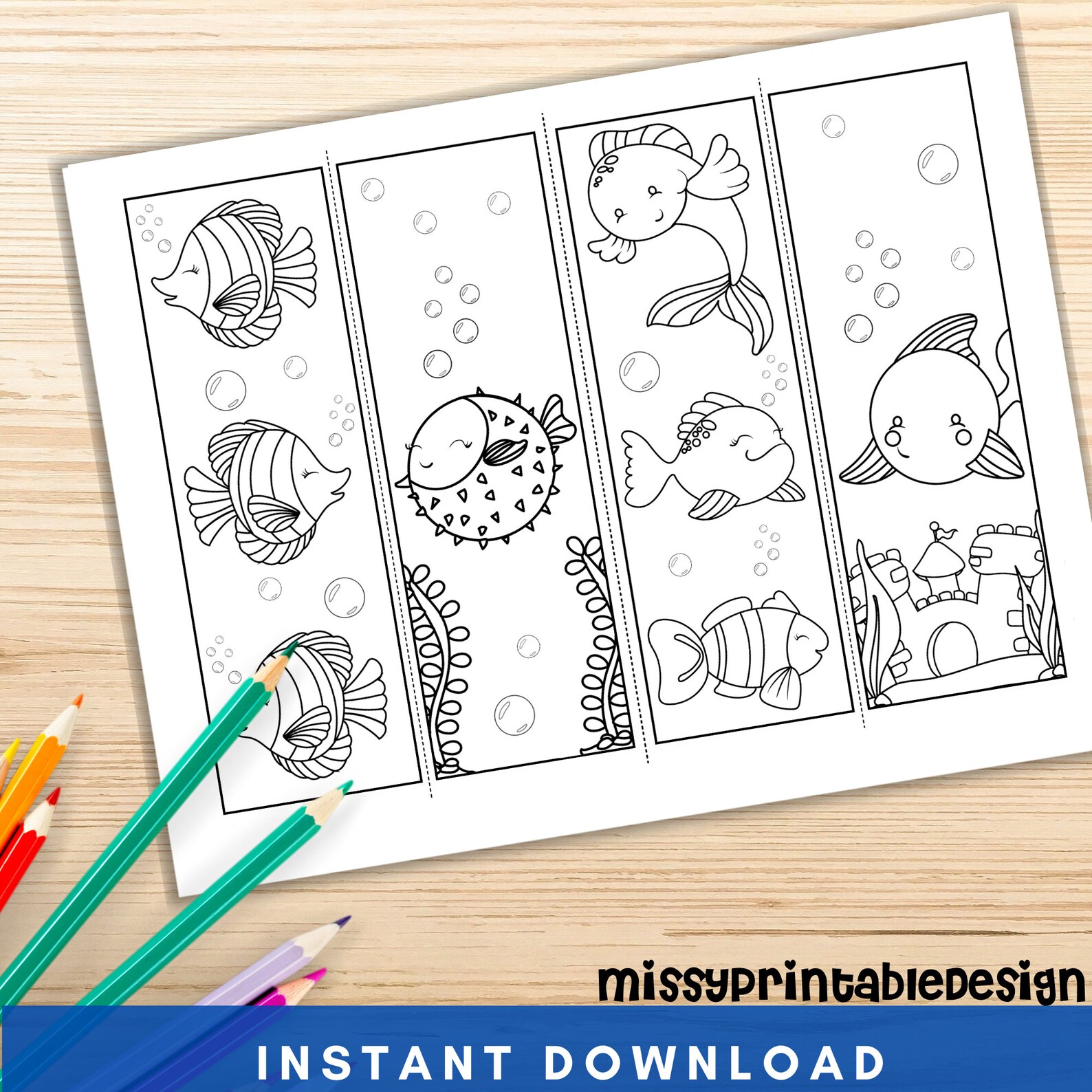 Fish Coloring Bookmarks set of 4 Printable Fish Coloring - Etsy