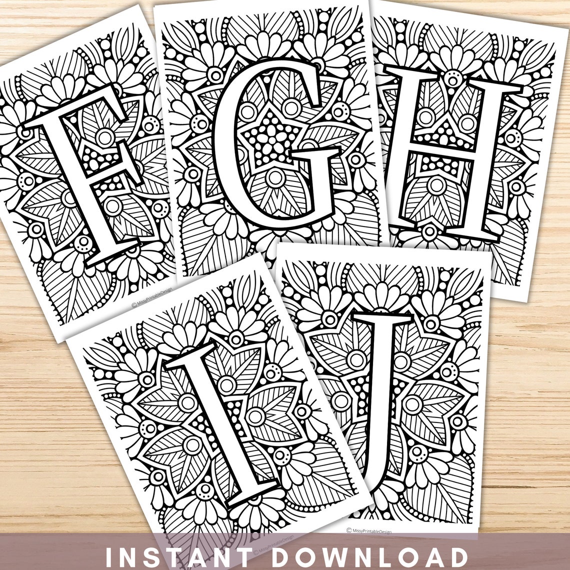 Mandala Alphabet Letters Coloring Pages Printable Adult | Etsy