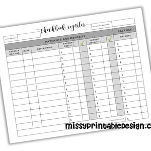 Checkbook Register, Printable Checkbook Log, Checkbook Account ...