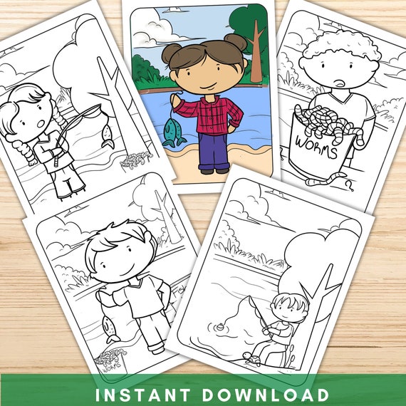 Fishing Coloring Pages, Printable Fishing Coloring Book, Fishing Activity,  INSTANT DOWNLOAD -  Canada