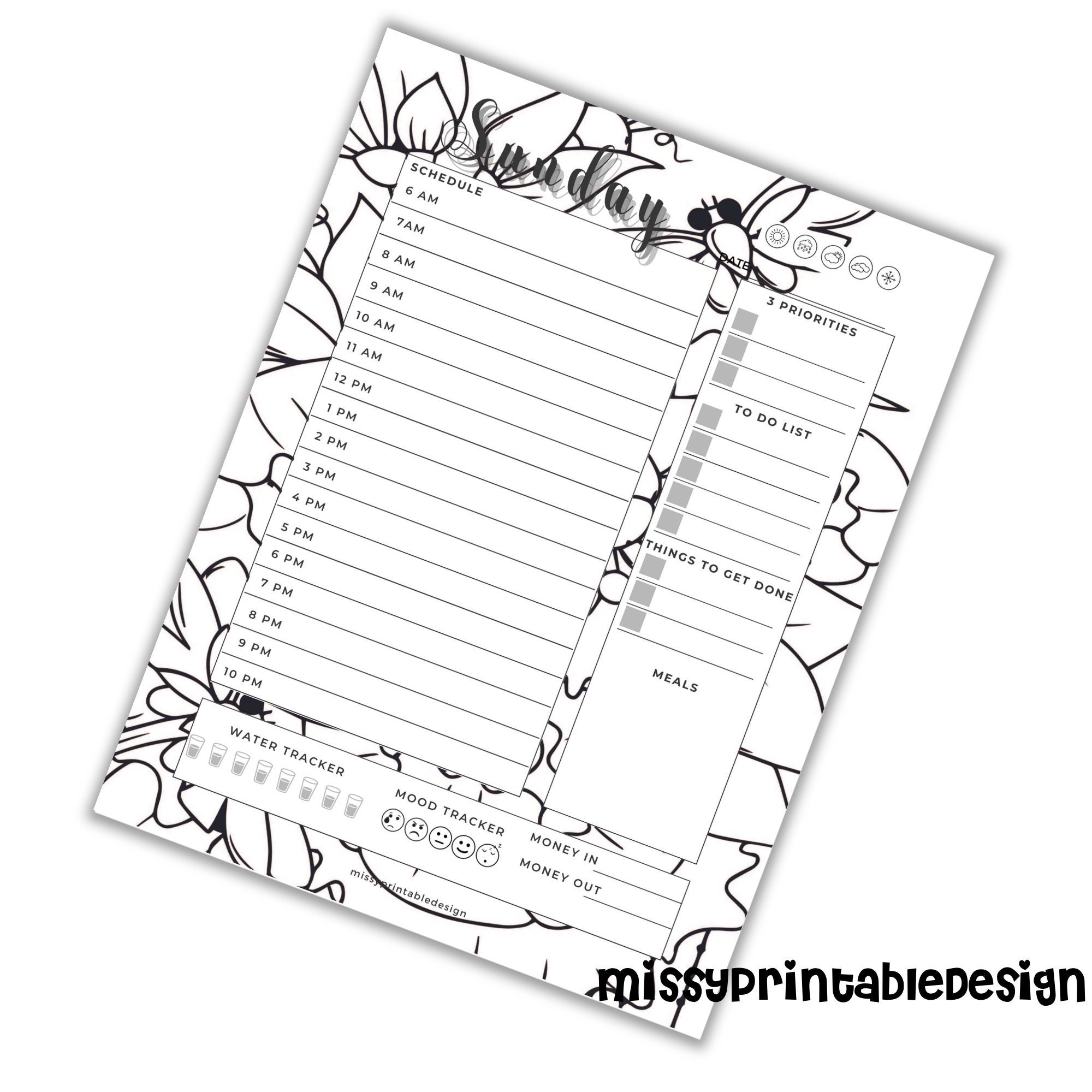 Coloring Daily Planner Calendar Printable Coloring Daily Etsy