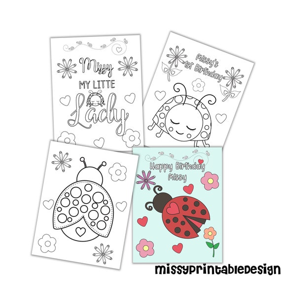 Personalized Ladybug Party Coloring Pages, Custom Ladybug Birthday Party Coloring Pages, Ladybug Coloring Pages for Kids