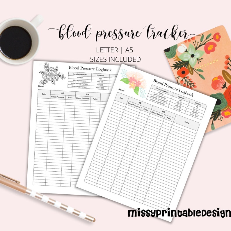 Blood Pressure Tracker, Printable Blood Pressure Log, Blood Pressure Monitor, INSTANT DOWNLOAD image 1