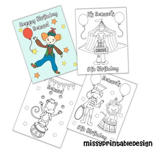 Personalized Circus Party Coloring Pages, Custom Circus Birthday Party Coloring Pages,  Circus Coloring Pages for Kids