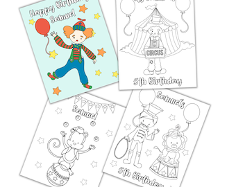 Personalized Circus Birthday Coloring Pages (Digital Download)