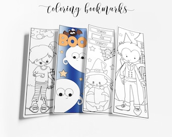 Halloween Coloring Bookmarks, Printable Kids Activity (Set of 4) (Instant Download)