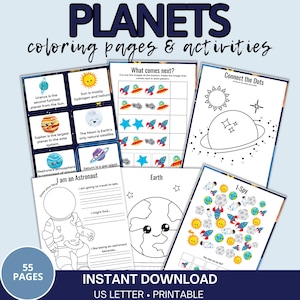 Space Activity Book For Kids, Printable Space Coloring, Printable Space Activity, Planet activities, Solar system games, Birthday Party