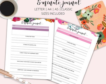 5-Minute Gratitude Journal, Affirmations, Daily Reflection (Instant Download)