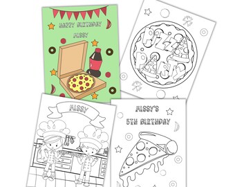 Dibujos para colorear de pizza de cumpleaños personalizados para niños (descarga digital)