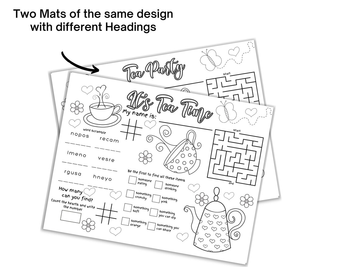 Tea Party Placemat Printable Tea Party Placemats Coloring Etsy