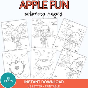Apple Fun Coloring Pages for Kids, Printable Apple Coloring Pages, Apple Activity, Kids Coloring Sheets, INSTANT DOWNLOAD