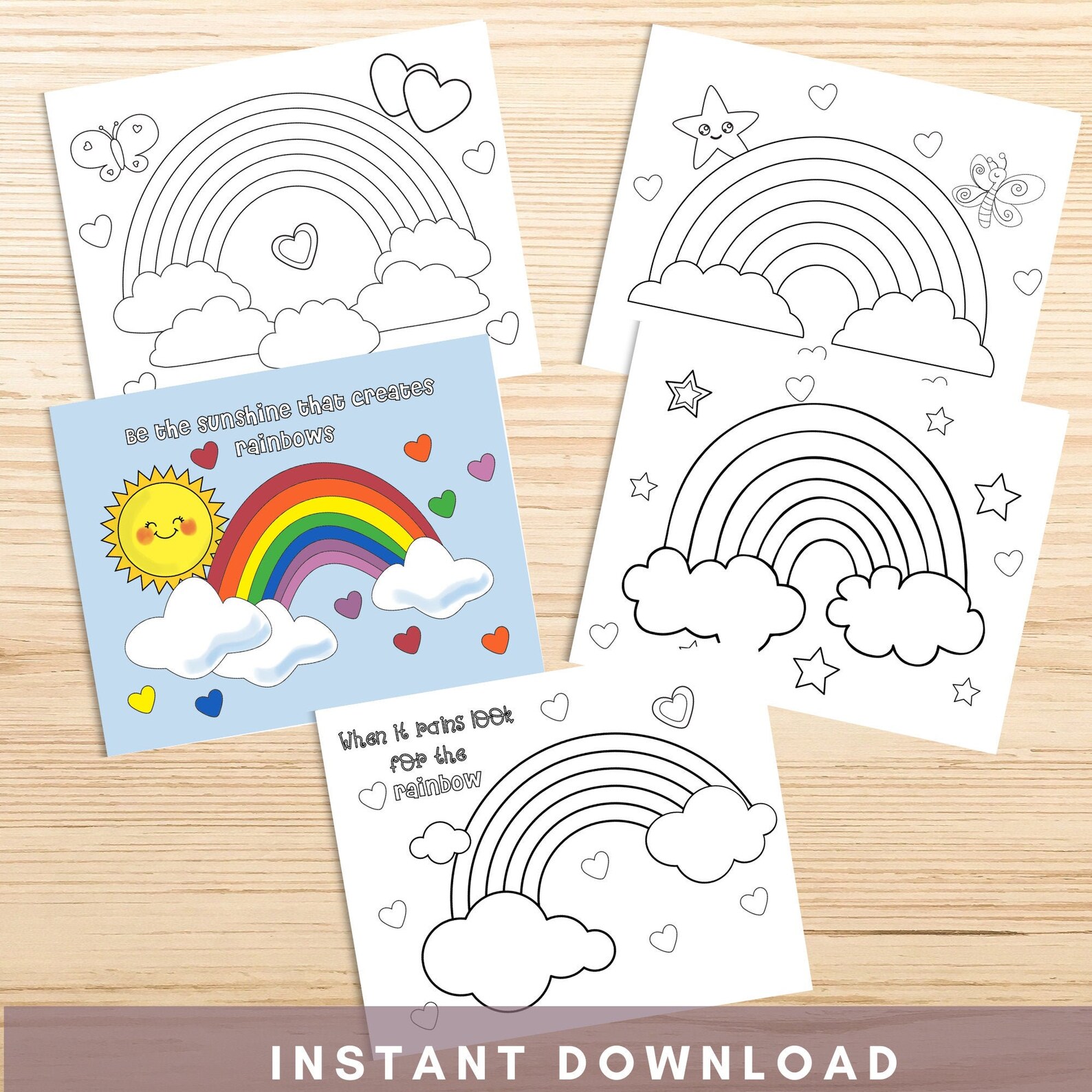 Rainbow Coloring Pages for Kids Printable Rainbow Coloring - Etsy