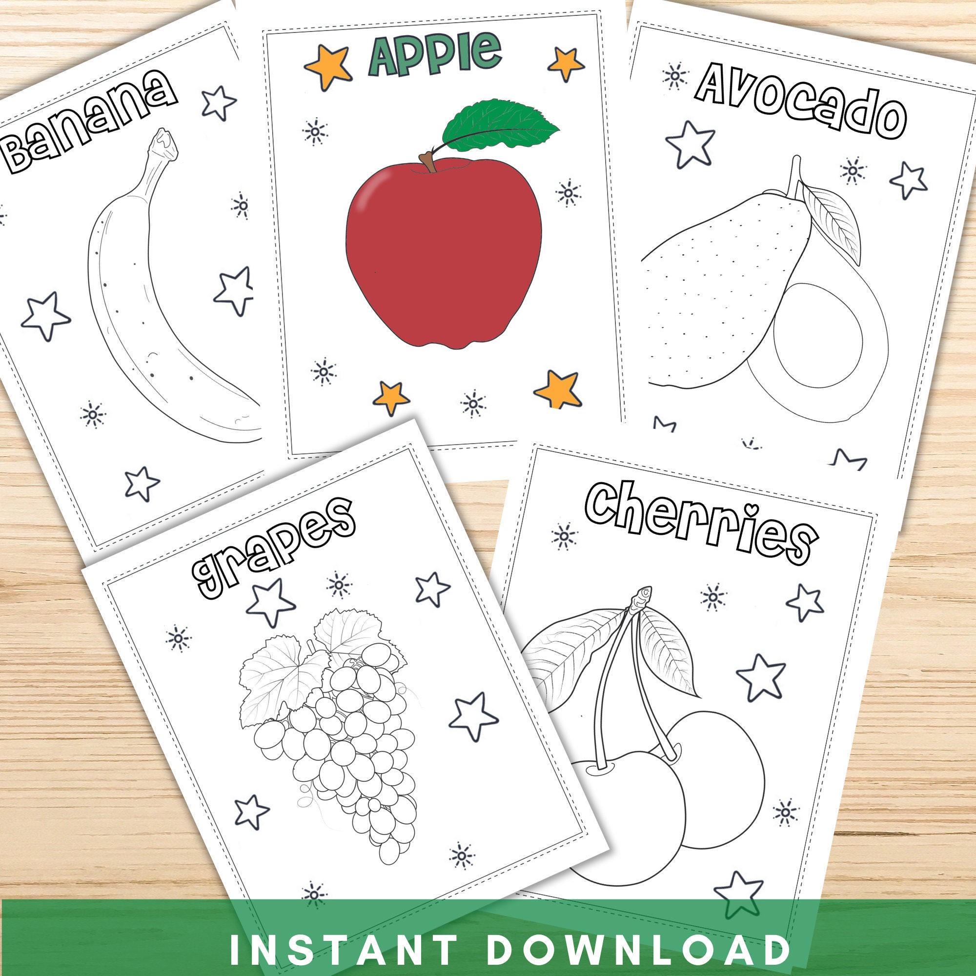 Fruit Coloring Pages, Printable Fruit Activity Coloring Pages, Kids Coloring Sheets, INSTANT DOWNLOAD