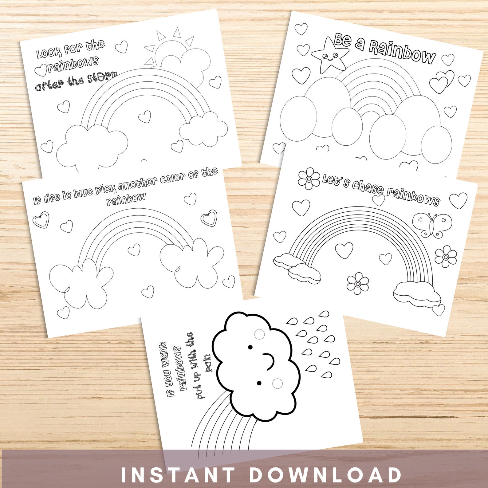 Rainbow Coloring Pages for Kids Printable Rainbow Coloring - Etsy