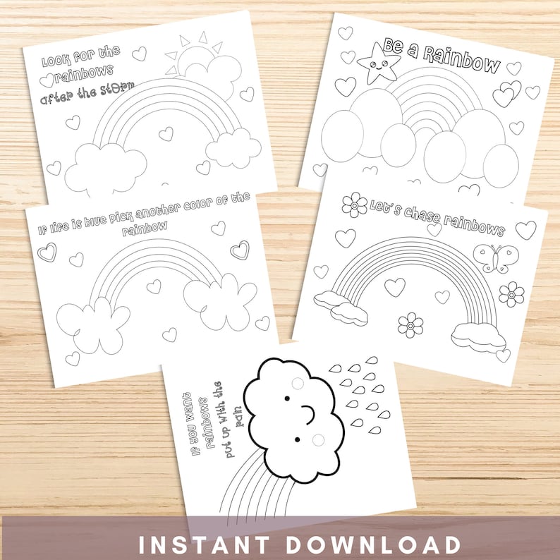 Rainbow Coloring Pages for Kids - Printable Rainbow Coloring Pages, Rainbow  Quotes, Birthday Activity, INSTANT DOWNLOAD, Kids Coloring Book