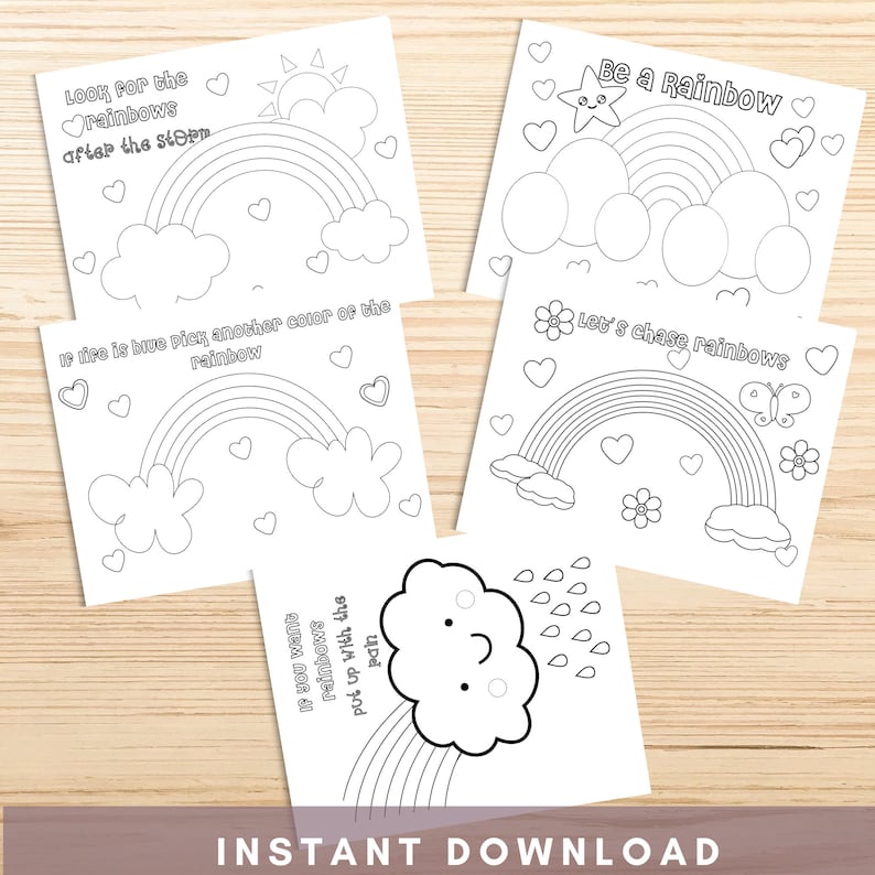 Rainbow Coloring Pages for Kids Printable Rainbow Coloring Pages, Rainbow Quotes, Birthday Activity, INSTANT DOWNLOAD, Kids Coloring Book image 3