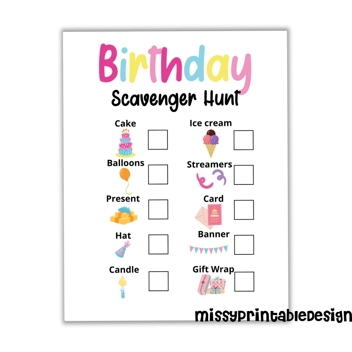 Birthday Party Scavenger Hunt Printable Birthday Scavenger - Etsy