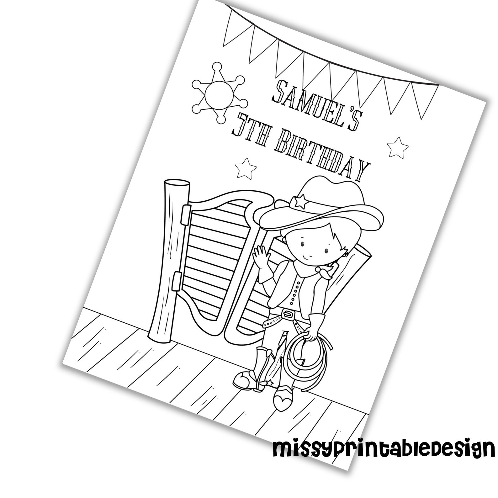 Personalized Cowboy Party Coloring Pages Custom Cowboy - Etsy