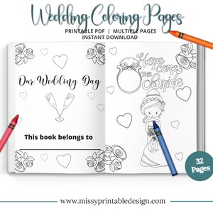 Wedding Coloring Pages, Wedding Activity, Wedding Favors, Children&#39;s Activity Book, Printable Wedding Coloring Book, EDITABLE