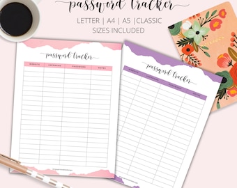 Printable Password Tracker, Website Login Organizer (Digital Download)