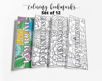 Positive Affirmation Coloring Bookmarks (Set of 12), Printable Affirmation Coloring, Coloring for Adult, Teens, Kids, INSTANT DOWNLOAD