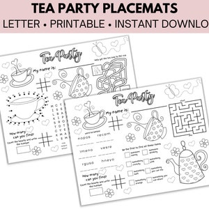 Tea Party Placemats: Kids Coloring Page (PDF)