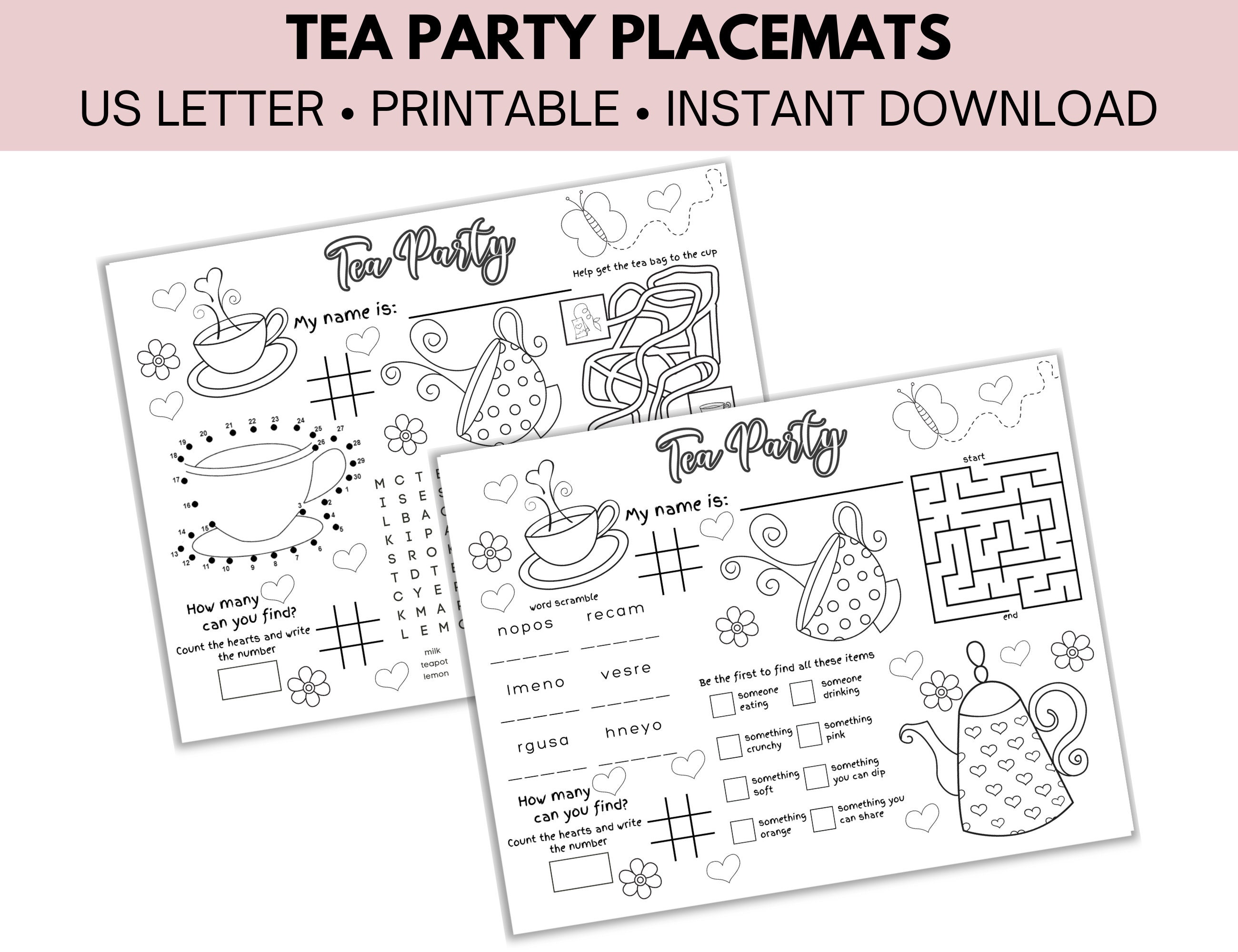 Tea Party Placemat Printable Tea Party Placemats Coloring Etsy