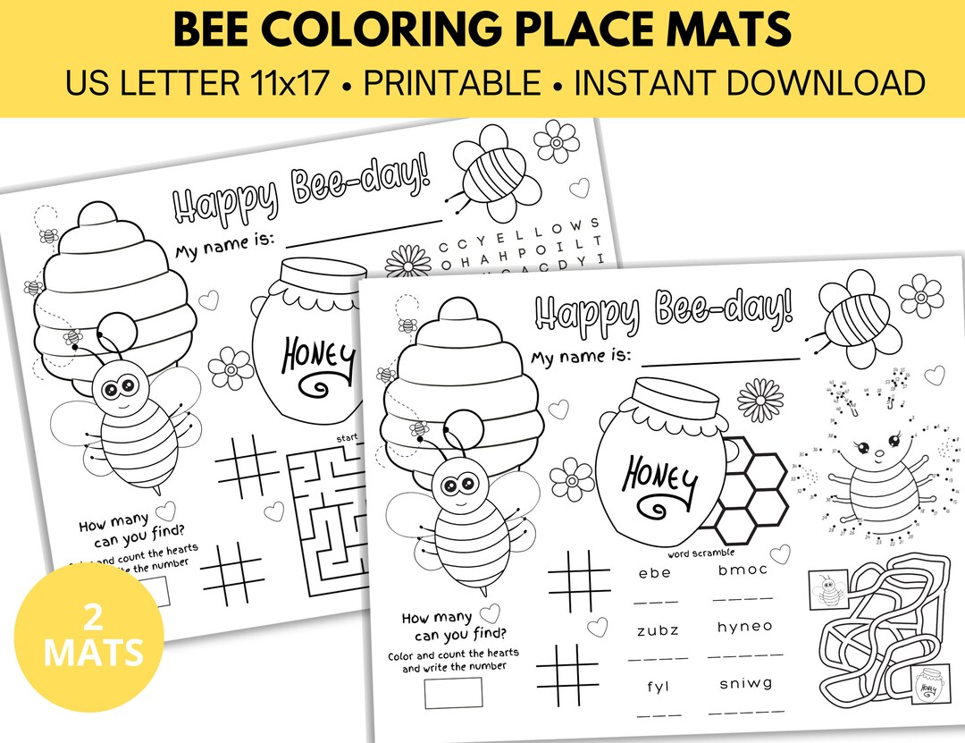 Bee Coloring Placemats: Personalized Kids Birthday Activity (PDF) - Etsy