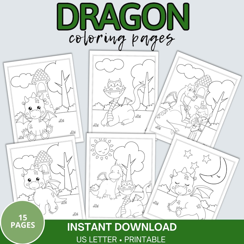 Coloriages de dragons pour enfants, fête du dragon, 15 modèles (téléchargement numérique) image 1