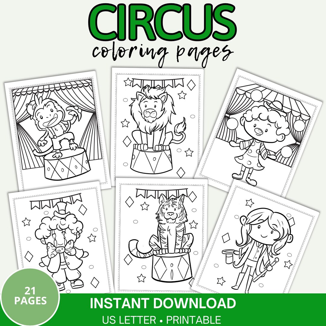 Circus Coloring Pages for Kids, Printable Circus Party Art (digital ...