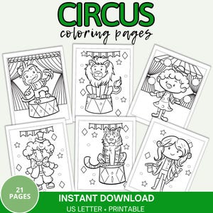 Circus Coloring Pages for Kids, Printable Circus Party Art (Digital Download)