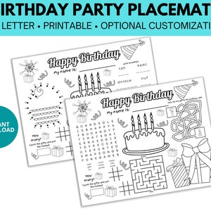Printable Birthday Placemat: Kids Coloring Page (PDF)
