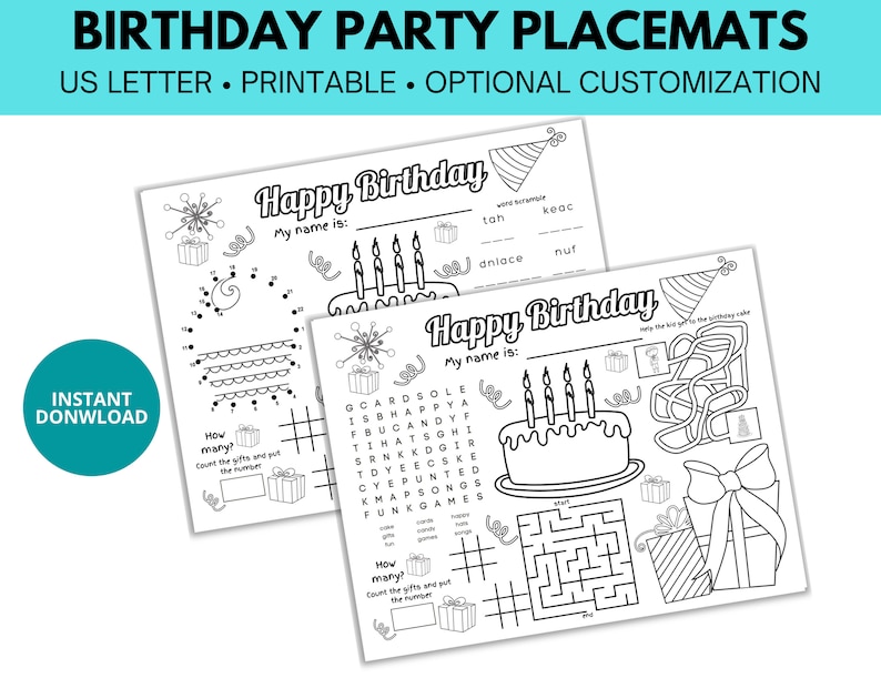 Happy Birthday Placemat Printable Birthday Party Placemats | Etsy