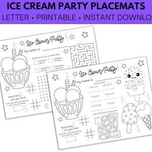Ice Cream Placemats, Printable Ice Cream Party Placemats, Coloring Page for Kids, Kids Birthday, Customized Party Placemat
