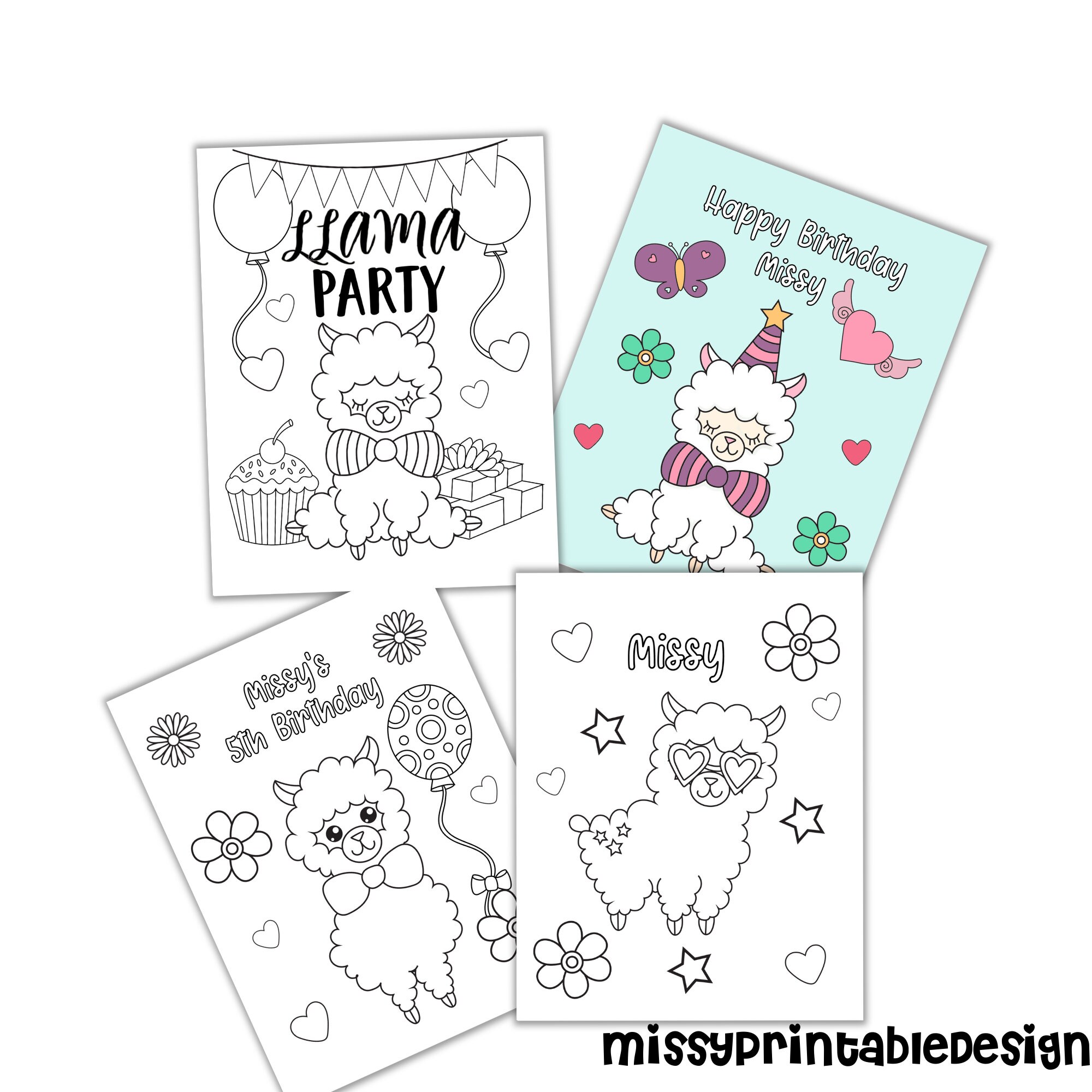 Personalized Llama Party Coloring Pages Custom Llama Birthday - Etsy