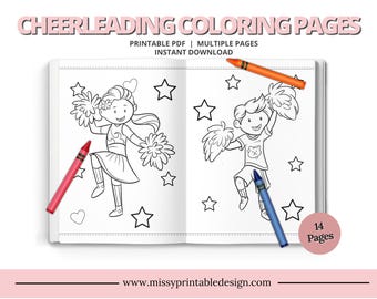 Cheerleading Coloring Pages, Cheerleader Birthday Party (INSTANT DOWNLOAD)