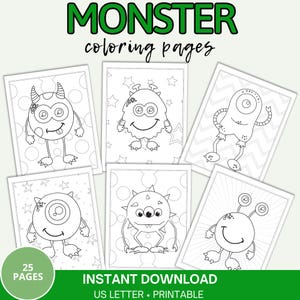 Monster Coloring Pages, Printable Coloring Pages, Monster Activity, Birthday Party, Kids Coloring Pages, INSTANT DOWNLOAD