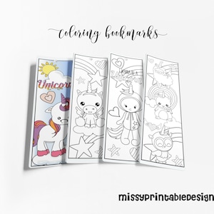 Segnalibri da colorare unicorno (set di 4), pagina da colorare unicorno stampabile, attività di compleanno, colorazione per bambini, DOWNLOAD immediato