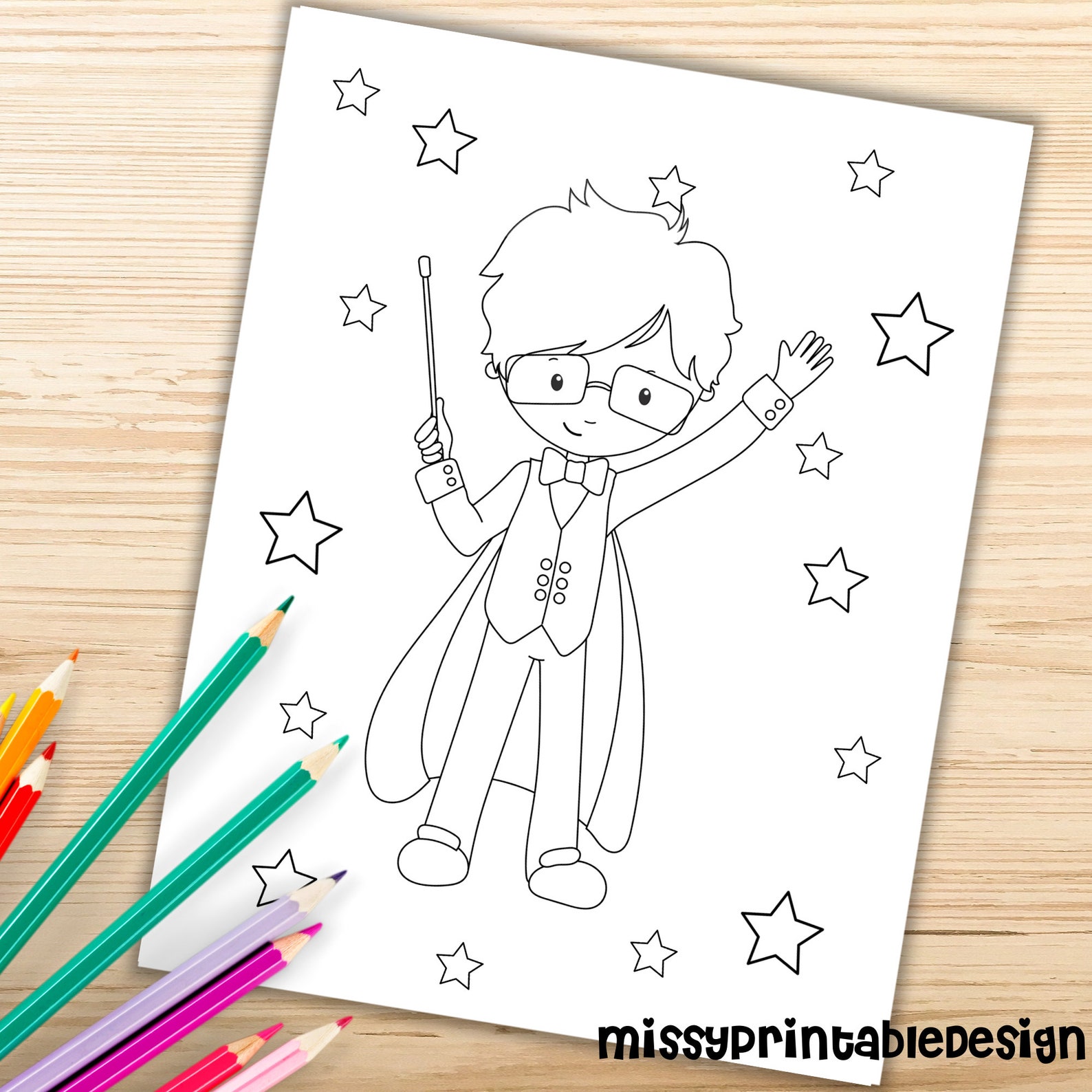 Magician Coloring Pages for Kids, Magic Party Activity (digital ...