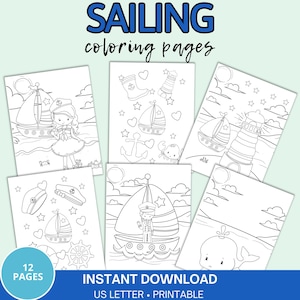 Nautical Coloring Pages, Printable Sailing Kids Coloring Pages, Sailing/Nautical Birthday Party, INSTANT DOWNLOAD